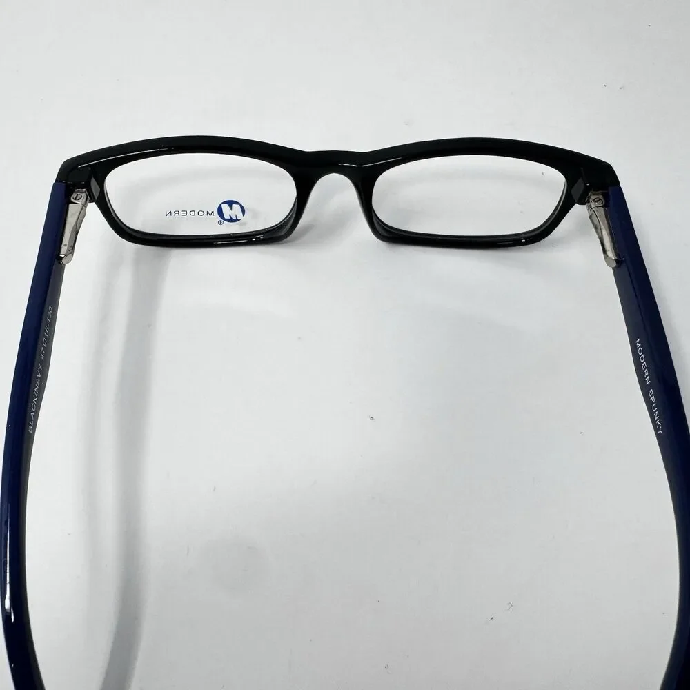 Modern Spunky Black Navy Eyeglass Frames 47-16-130 Demo Lenses